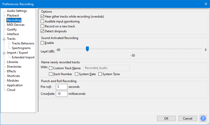 audacity settings for recording