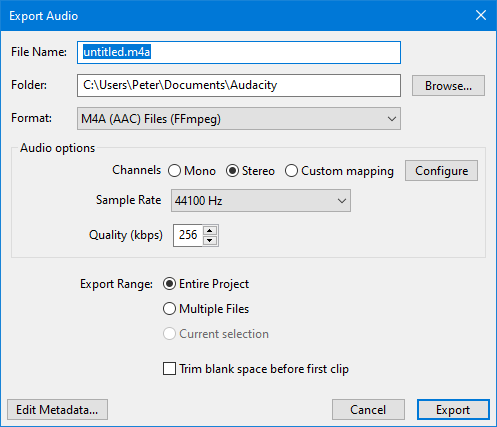 Is an Advanced Audio Coding File Audacity  