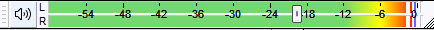 Playback Meter Toolbar in use, default size - click on the image to see this toolbar displayed in the default context of the upper tooldock layout