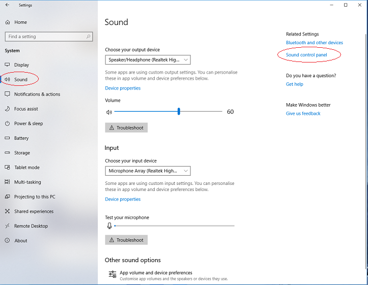 sound control panel windows 10